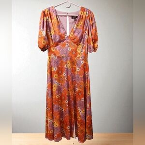 New Silky Alexia Admor Floral Midi Dress Sz 4 Womans Milkmaid Romantic Babydoll